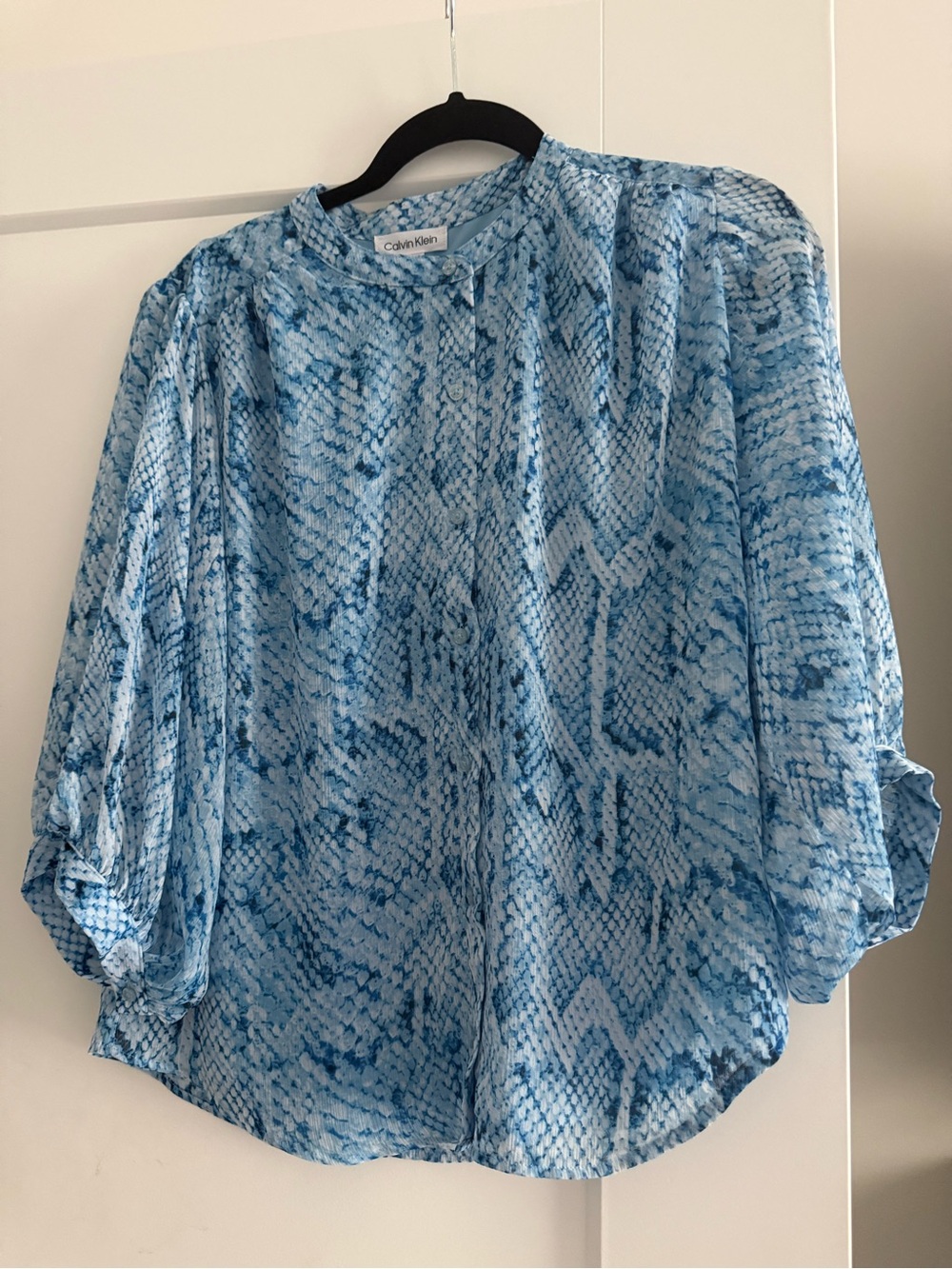 Calvin Klein Light Blue Snake-Print Blouse